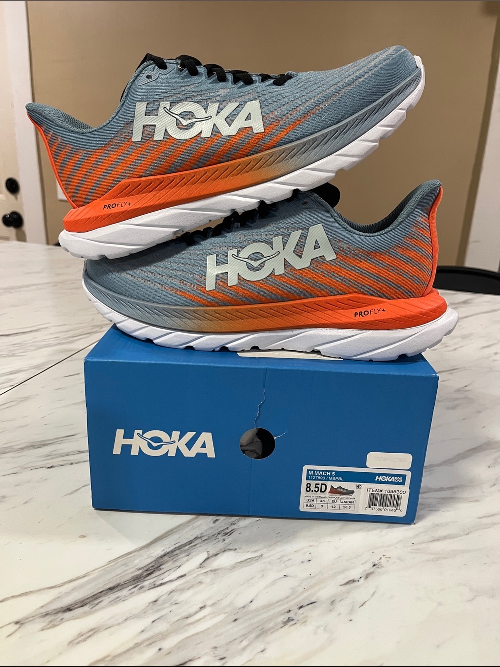 Hoka Men's Mach 5 Running Shoe — Blue with Orange Accents